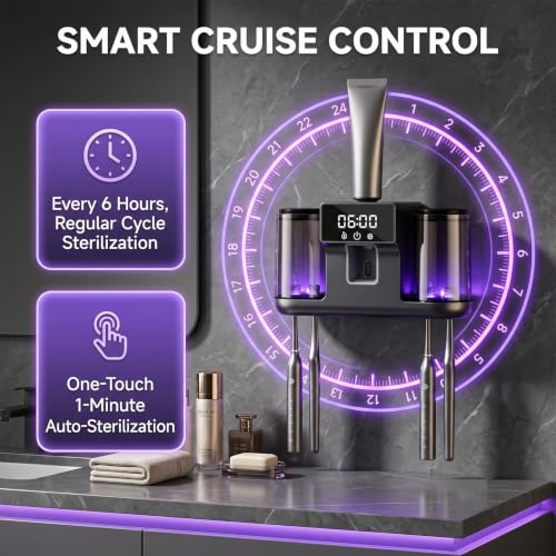Smart Toothbrush Holder with Automatic Toothpaste Dispenser, Rechargeable Toothbrush Storage Rack with Toothbrush Holder and Mouthwash Cup, Digital Display, Designed for Home Bathrooms (Black) - color: Black