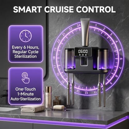 Smart Toothbrush Holder with Automatic Toothpaste Dispenser, Rechargeable Toothbrush Storage Rack with Toothbrush Holder and Mouthwash Cup, Digital Display, Designed for Home Bathrooms (Black) - color: Black