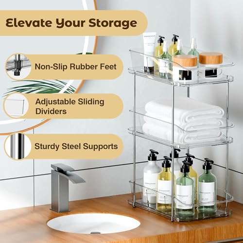 incostar 2 Sets of 3-Tier Bathroom Under Sink Organizers | Pull-Out Storage, With Dividers, Slide-Out Clear Storage, For Cupboard Bathroom Vanities Cabinet - style: 2 Pack 3 Tier
