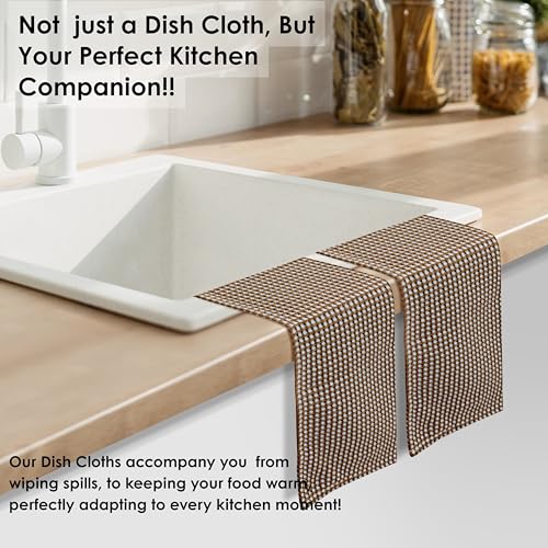 12 Pack Dual Waffle Weave Dish Cloth, 100% Cotton, 12"x12", Super Absorbent, Quick Dry Dishcloth Set, Soft for Cleaning, Drying Dishes, Multi Use, Durable Hand Dish Rag, Brown - color: Brown