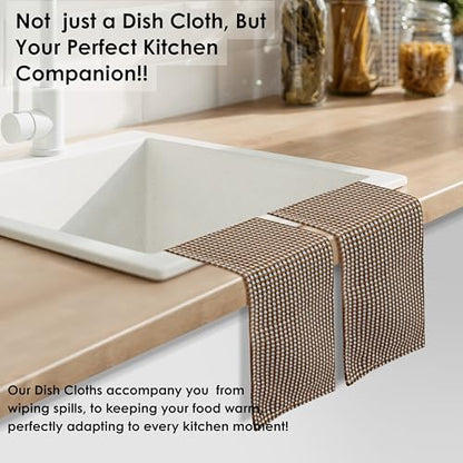 12 Pack Dual Waffle Weave Dish Cloth, 100% Cotton, 12"x12", Super Absorbent, Quick Dry Dishcloth Set, Soft for Cleaning, Drying Dishes, Multi Use, Durable Hand Dish Rag, Brown - color: Brown