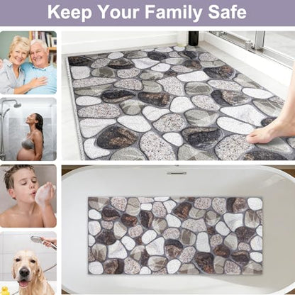 Non Slip Shower Bathtub Mat:36x16 Inch Bathtub Mat Non Slip with Drain, Soft Loofah Shower Mats for Inside Shower, Anti Slip, Foot Scrubber - color: Pebble, size: 36" x 16" (Rectangular)