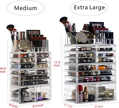 Cq acrylic 4 Pack Clear Makeup Organizer Countertop,Stackable 12 Drawers Skincare Organizer,Cute Skin Care Organizer for Vanity Hair Clip,Jewelry,Beauty Product Desk and Make Up Organizers for Vanity - size: 12 Drawers