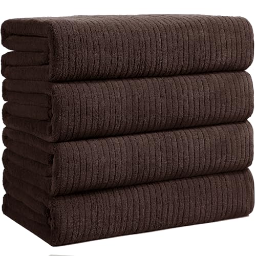 Bath Towels Set of 4 Extra Large 35 x 70 Inches,Luxury Thick High Absorbent and Quick Dry Bath Sheet,Ultra Soft Microfiber,Bathroom,Beach,Yoga,Sport,SPA,Fitness (Brown) - color: Brown, style: 4 Piece Bath Towels