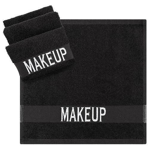Cotton Paradise 100% Cotton Turkish Towel Set, Soft Absorbent Quick Dry, 4 Piece Makeup Towel Set, Coal Black - color: Coal Black, size: 12"x12"