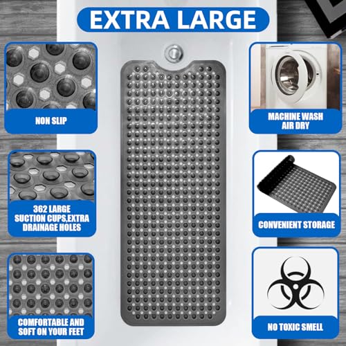 MOONFLY Shower and Bathtub Mat,40x16 Inches,Extra Long Non Slip Mats with Suction Cups and Drain Holes, Machine Washable and Anti Slip Bathmats, Bathroom Mats for Tub Nonslip (Translucent Black) - color: Translucent Black