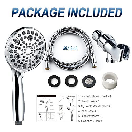 Shower Head with Handheld,High Pressure 10 Spray Modes Showerhead,Chrome | 4.7”Detachable Showerhead Set with 5ft Hose, Adjustable Bracket and Built-in Power Wash to Clean Tub, Tile & Pets - Chrome - color: Polished Chrome