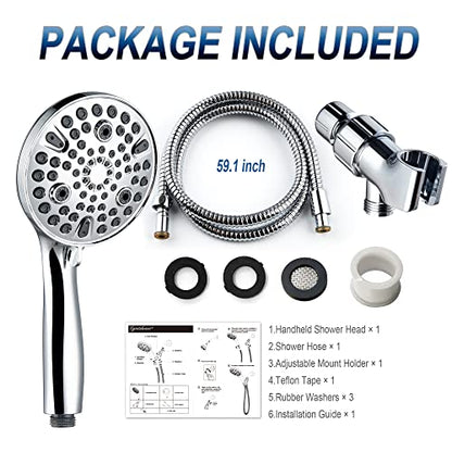 Shower Head with Handheld,High Pressure 10 Spray Modes Showerhead,Chrome | 4.7”Detachable Showerhead Set with 5ft Hose, Adjustable Bracket and Built-in Power Wash to Clean Tub, Tile & Pets - Chrome - color: Polished Chrome