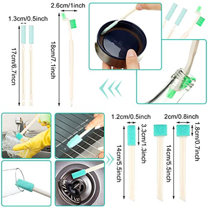 Nuenen 16 Pcs Small Household Cleaning Brushes - Deep Detail Crevice Cleaner Brush Set, Corner Space Keyboard Bottle Tile | Small Household Cleaning Brushes Set, 8 in 1 Bottle Cap for Small Holes, Deep Detail Crevice Brush Set, Crevice Cleaning Tool