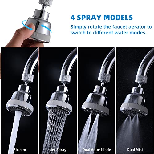 4 Spray Modes Faucet Aerator,360 Degree Faucet Sprayer Attachment,Big Angle Kitchen Faucet Aerator,Swivel Faucet Extender,Sink Sprayer Attachment for faucet,55/64 inch Female Thread (Chrome) - color: Chrome