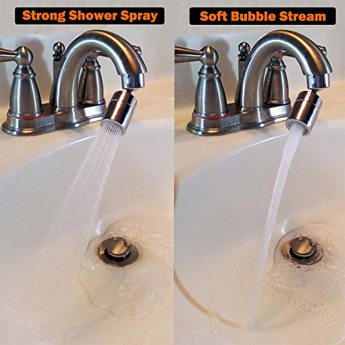 TOTOMO Kitchen Sink Faucet Aerator (Solid Brass) 2 Spray-mode (Shower&Bubble Stream) 360° Swivel Booster Sprayer adapter Water Saving Head attachment replacement - Chrome - color: Faucet Aerator 40° Angle - Polished Chrome