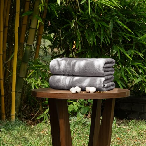TRIDENT Eco Twist Cotton-Viscose Bamboo Towels, 2Pc Luxury Bath Towel, Gray | Long Staple Cotton - Soft & Plush Feel - Hotel-Quality Comfort - Highly Absorbent - Ideal for Master & Guest Bathrooms - color: Charcoal Gray