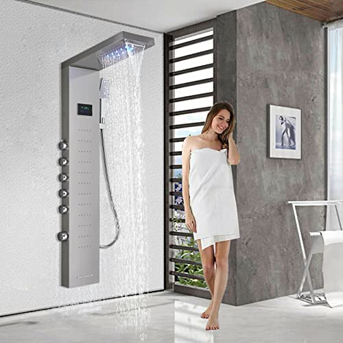 LED Light Shower Panel Tower Rainfall Waterfall Shower Head with Massager Jets Body System Jet