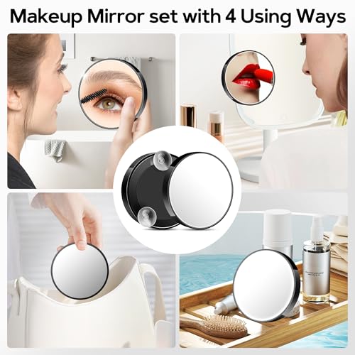 MIYADIVA Magnifying Mirror 40X/30X/20X, 3.5 Inch Round Compact Mirror with Suction Cup, 2Ps Stainless Steel Tweezers, Perfect for Makeup, Eyebrows, Beards, Travel - color: Black-40xset