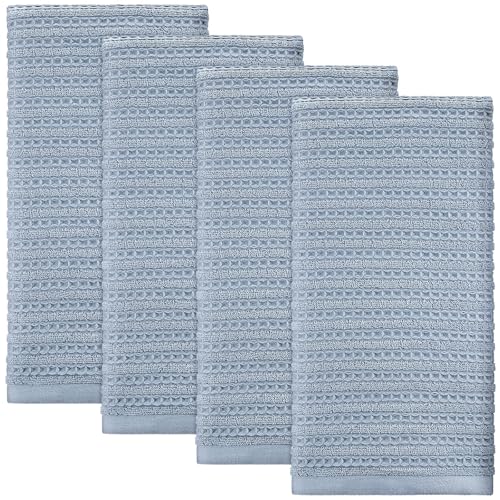 4 Pack Blue Hand Towels Waffle 100% Cotton 13x29 Inch | Soft Absorbent Bathroom Kitchen Use, Waffle Texture Quick Dry, Durable Cotton Washcloths Ideal for Guests Daily Needs - color: Blue