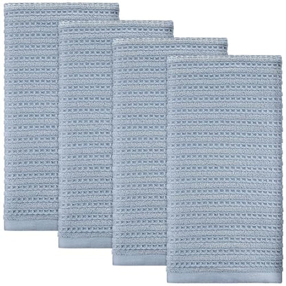 4 Pack Blue Hand Towels Waffle 100% Cotton 13x29 Inch | Soft Absorbent Bathroom Kitchen Use, Waffle Texture Quick Dry, Durable Cotton Washcloths Ideal for Guests Daily Needs - color: Blue