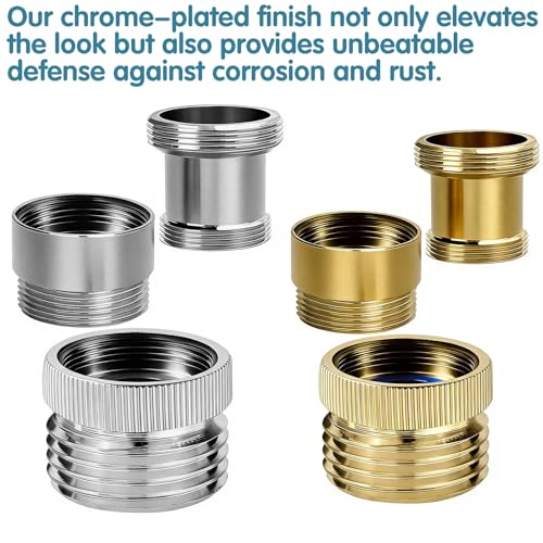 3Pcs Brass Faucet to Hose Adapter with Aerator, Sink Hose Adapter Set with Washers & Tape – Fits G1/2" Female, 55/64" Female, and 15/16" Male, Connects to 3/4" GHT Garden Hose - color: Silver