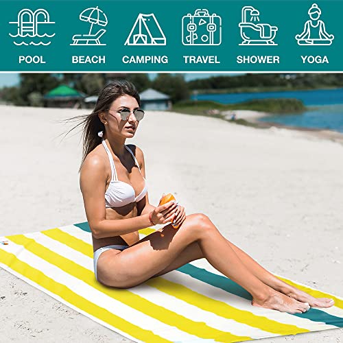 SUN CUBE Microfiber Beach Towel, Quick Dry Sand Free Beach Towel, Lightweight Compact Travel Swim Towel for Pool, Camping, Sand Resistant Packable Adult Towel - Yellow 78x35 Inches - color: Yellow, size: 78.00" x 35.00"