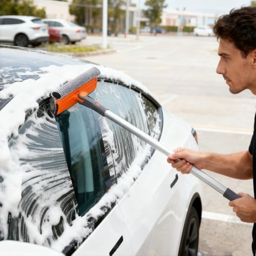 eazer Professional Window Squeegee, 2-in-1 Rotatable Squeegee for Window Cleaning Kit, Window Cleaner Tool, Window Washing Equipment Kit with Extension Pole (20''-30'') for Shower/Windshield - size: 30inch