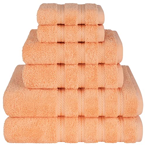 American Soft Linen 100% Cotton Luxury Turkish Towels, 6 Piece Towel Set | Soft Absorbent Quick Dry OEKO Tex Standard 100 Certificated Durable Machine Washable Premium Hotel Quality - color: Malibu Peach, size: (27"x54") + (16"x28") + (13"x13")