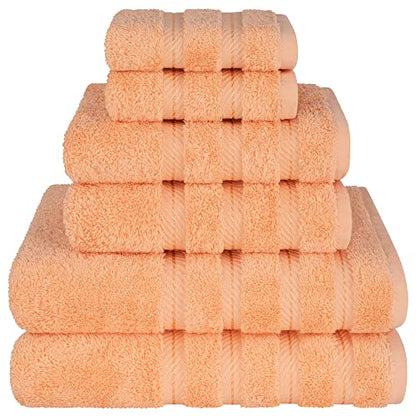 American Soft Linen 100% Cotton Luxury Turkish Towels, 6 Piece Towel Set | Soft Absorbent Quick Dry OEKO Tex Standard 100 Certificated Durable Machine Washable Premium Hotel Quality - color: Malibu Peach, size: (27"x54") + (16"x28") + (13"x13")