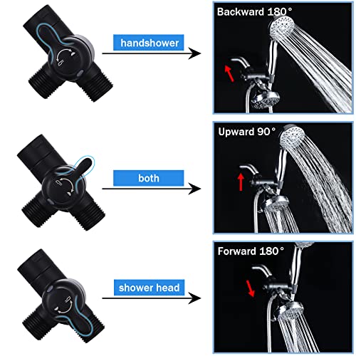 Shower Arm Diverter with Handshower Mount, G1/2 Brass 3 Way Shower Diverter Valve Bathroom Universal Shower System Replacement for Handheld Shower and Fixed Shower Head(Matte Black) - color: Matte Black