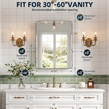 24 x 30 Black Medicine Cabinet Mirror, Recessed or Surface Mount | Bathroom mirror with storage; rustproof aluminum; 6 adjustable glass shelves; tall-bottle divider; soft-close; preassembled - size: 24" x 30"