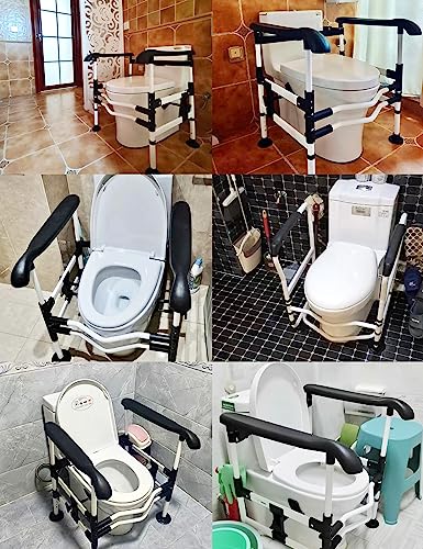 Freestanding Toilet Safety Rail - Adjustable Width and Height to fit Any Toilet, Toilet e for Seniors and Foldable Grab with Padded Handles (Black) - color: Black
