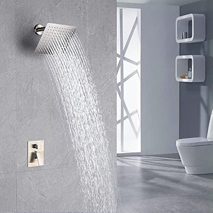 Voolan Shower Arm with Flange and Teflon Tape, Extension Shower Head Arm for Bathroom Fixed Shower Head, Solid Stainless Steel, Wall Mounted (6 Inch,Brushed Nickel) - color: Brushed Nickel, style: 6 Inch