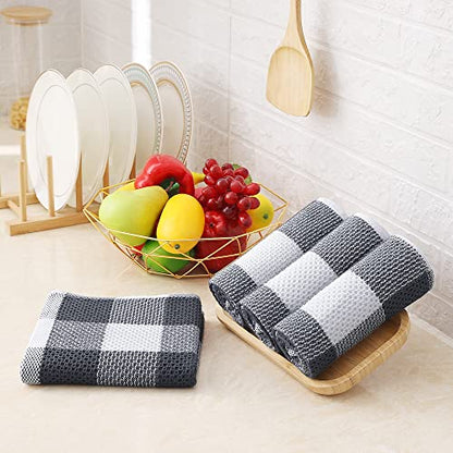 Homaxy Cotton Plaid 4 Pack Kitchen Towels, 13" x 28", White & Dark Grey | Waffle Weave, Plaid, Super Soft and Absorbent Dish Towels, Quick Drying, Multi-Purpose - color: White & Dark Grey, size: 13 x 28 - 4 Pack