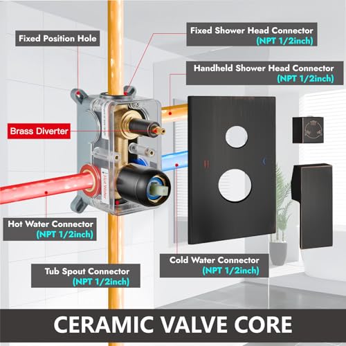 Midanya Shower System with Tub Spout,Bathtub Shower Faucet Set with Square Rainfall Head and Handheld Sprayer Wall Mount Tub Faucet Set with Valve and Trim Kit,8 Inch Oil Rubbed Bronze - color: Oil Rubbed Bronze, size: 8 Inch