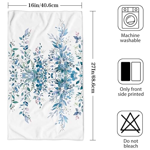 2 Pack Blue Eucalyptus Bathroom Hand Towels Decorative Plant Leaves Dish Kitchen Towels 16x27 Inch Navy Floral Botanical Absorbent Soft Microfiber Bath Fingertip Towels Hotel Spa Decor