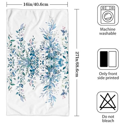 2 Pack Blue Eucalyptus Bathroom Hand Towels Decorative Plant Leaves Dish Kitchen Towels 16x27 Inch Navy Floral Botanical Absorbent Soft Microfiber Bath Fingertip Towels Hotel Spa Decor