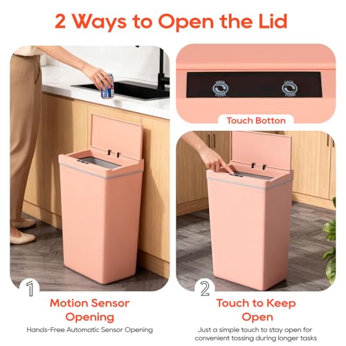 BestOffice 13 Gallon Trash Can Automatic Kitchen Trash Can Touch Free High-Capacity Garbage Can with Lid for Bedroom Bathroom Home Office 50 Liter (Black, 1) (1, Pink) - color: Pink