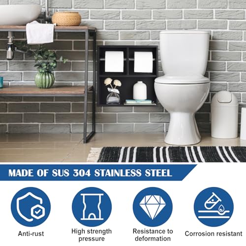 Maxdot Recessed Dual Toilet Roll Holder, Matte Black in Wall Toilet Paper Holder with Storage, Bathroom Wall Niche Shelf, 304 Stainless Steel, Brushed Nickel - color: Matte Black