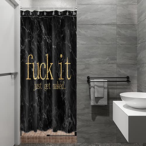 LB Black Marble Shower Curtain Decor,Gold Funny Quotes Fuck it Get Naked on Black and Grey Shower Curtains for Bathroom 48X68 inch Polyester Fabric Bathroom Decoration Bath Curtains Hooks Included - color: Gold Black, size: 48"W x 68"L (Pack of 1)