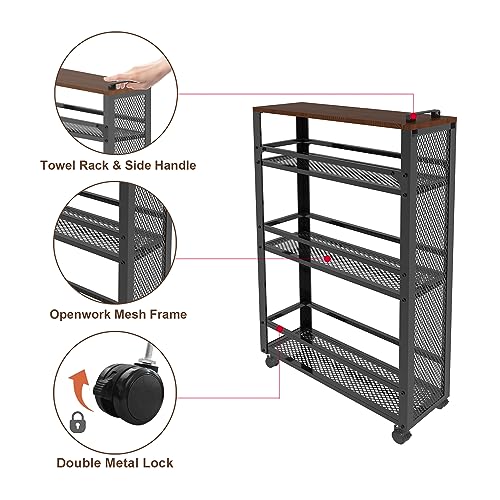 3-Tier Rolling Cart Slim - Black Laundry Bathroom Kitchen | Steel Frame, Mesh Baskets, for Small Spaces, 110 lb Capacity, 4 Wheels 2 Lockable, Utility Storage Snack Coffee Craft - color: Black