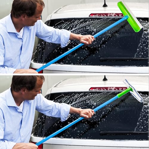 Forgrace Flexible Silicone Squeegee & Microfiber Scrubber with Long Handle | Professional Car Windshield Squeegee Set , Window Cleaning Kit for for Car, Home Glass Shower Mirror, Door