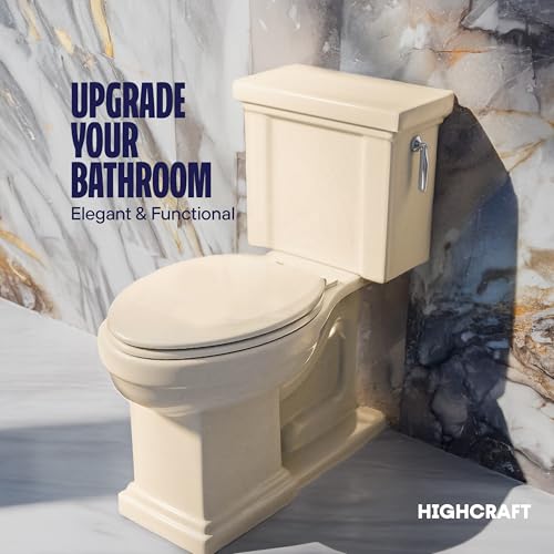 HIGHCRAFT Premium Elongated Toilet Seat with Slow-Close Design, Adjustable Hinges & Quick Removal Mechanism - Molded Plastic Toilet Seat - Fits Standard Elongated Toilets - Oval Seat in Bone/Beige - color: Bone, size: Elongated