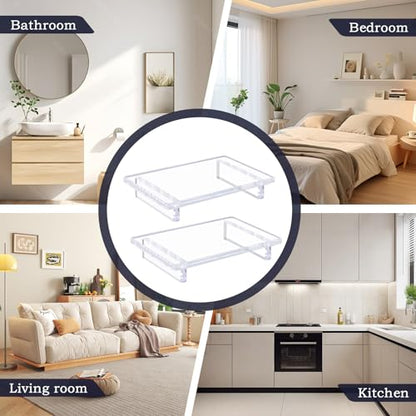 Acrylic Bathroom Tray for Countertop & Home Decor, 9"x5.9"x1.5" | Decorative Clear Riser Tray, 2‑Pack 12mm thick Heavy Duty, Jewelry & Perfume Organizer, Vanity Trays, Kitchen Counter - size: Large-9 x 5.9 x 1.5 inches