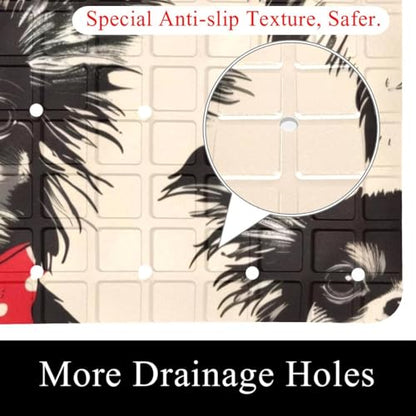 Dogs with Red Bow Bath Tub and Shower Mats, Non Slip Bathmat with Drain Holes and Suction Cups for Bathroom Floor, 15.1 x 26.8 Inch - color: Multi 05