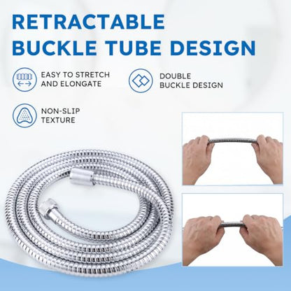 Chrome Finished Shower Hose 63 inches, Shower Hose Extra Long for Shower Head Flexible SUS 304 Stainless Steel Bidet hose for Bathroom Bathing Toilet Cleaning | Stainless Steel Material, Stretchable Design, Tangle-Free Design, Double Buckle Design, Handhe