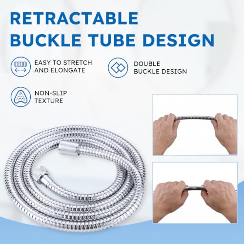 79" Shower Hose, Stainless Steel Shower Head Hose Extension, Chrome | Stainless Steel Material, Stretchable Design, Tangle-Free Design, Double Buckle Design, Handheld Shower Hose for Bathroom - color: Chrome, size: 79inch