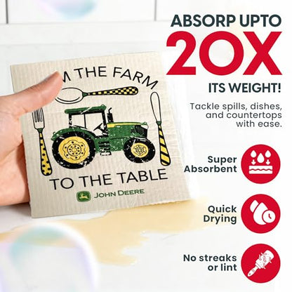 John Deere Farm to Table - Swedish Dishcloth Reusable Towel Set for Kitchen | Biodegradable Absorbent Cleaning Washcloths for Dishes, Household Surfaces | Washable, & Quick Drying | 2-Pack - color: Farm to Table