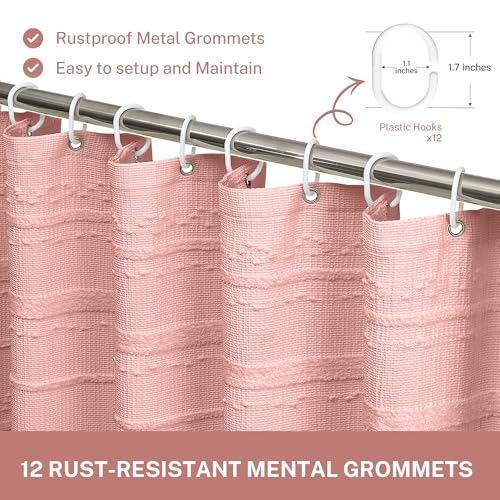 Pink Shower Curtain Boho, 72 x 78 Cotton Blend Waffle Weave Stripe Textured Heavy Duty, Fabric Shower Curtain for Bathroom, Hotel, Washable - color: Pink B, size: 72"W x 78"L (Pack of 1)