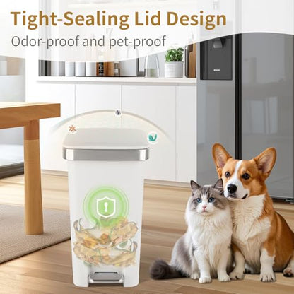 Small Bathroom Trash Can with Lid and 3 Rolls Trash Bags, Step Pedal Wastebasket Plastic Garbage Can with Pop-Up Lid 2.6 Gallon Bin for Kitchen, Bedroom, Office, Dorm, Laundry, Toilet, Rv, White - color: White