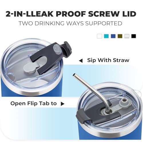 MEWAY 12 oz Lowball, Tumbler Stainless Steel Double Wall Vacuum Insulated Mug with Straw and Lid, Cleaning Brush ，Durable Powder Coated Insulated Coffee Cup for Cold & Hot Drinks (Navy,4 pack) - color: Navy