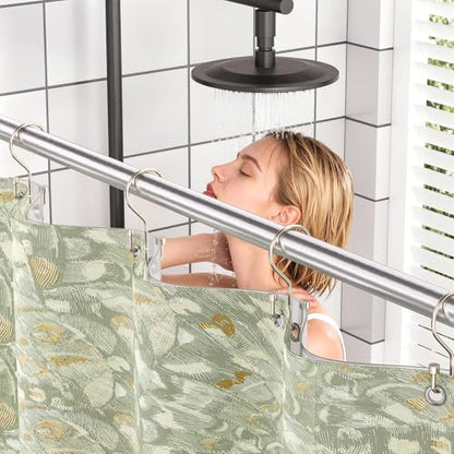 Bathway 12-Pack Double Shower Curtain Hooks, Rust-Resistant Metal Shower Curtain Rings with High-Low Design to Separate Liner & Curtain, Smooth Glide, Nickel - color: Nickel