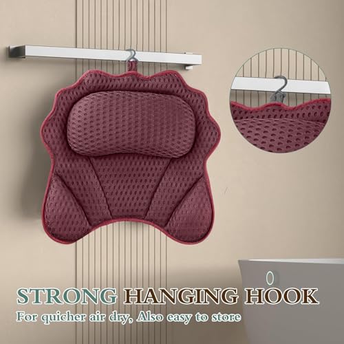 Bath Pillow RUVINCE Ergonomic Luxury Bathtub Pillow with Head,Neck, Shoulder and Back Support, 4D Bath Pillows for tub with 6 Powerful Suction Cups, Fits All Bathtub, Spa Tub, Hot Jacuzzi (Dark red) - color: Dark Red