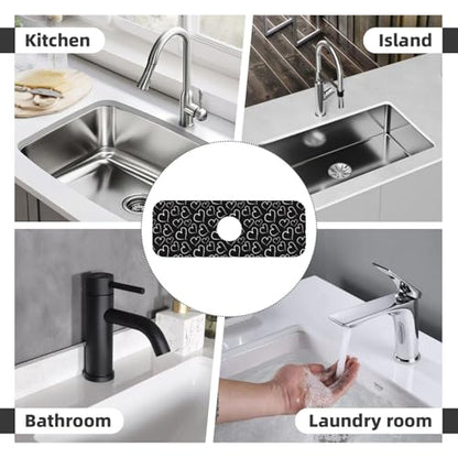 Love Heart Hearts Black And White Kitchen Sink Splash Guard Faucet Mat Super Absorbent Fast Drying Mat Sink Gadgets-Fast Drying Pad Sink Mat For Kitchen Bathroom (15" X 5.5" ) - color: Love Heart
